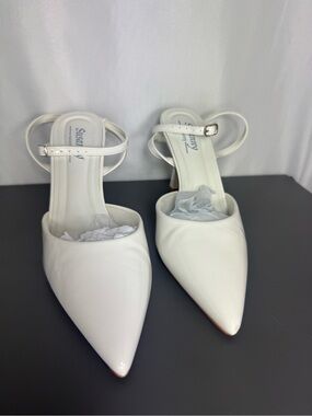 Susanny White Pointed Toe Slingback Heels wedding party elegant heels 7 1/2